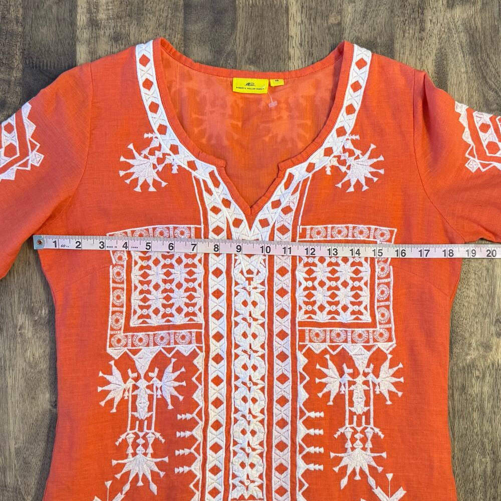 Roberta Roller Rabbit Dress 100% Linen Embroidered Short Sleeve Orange Size XS - Picture 4 of 12